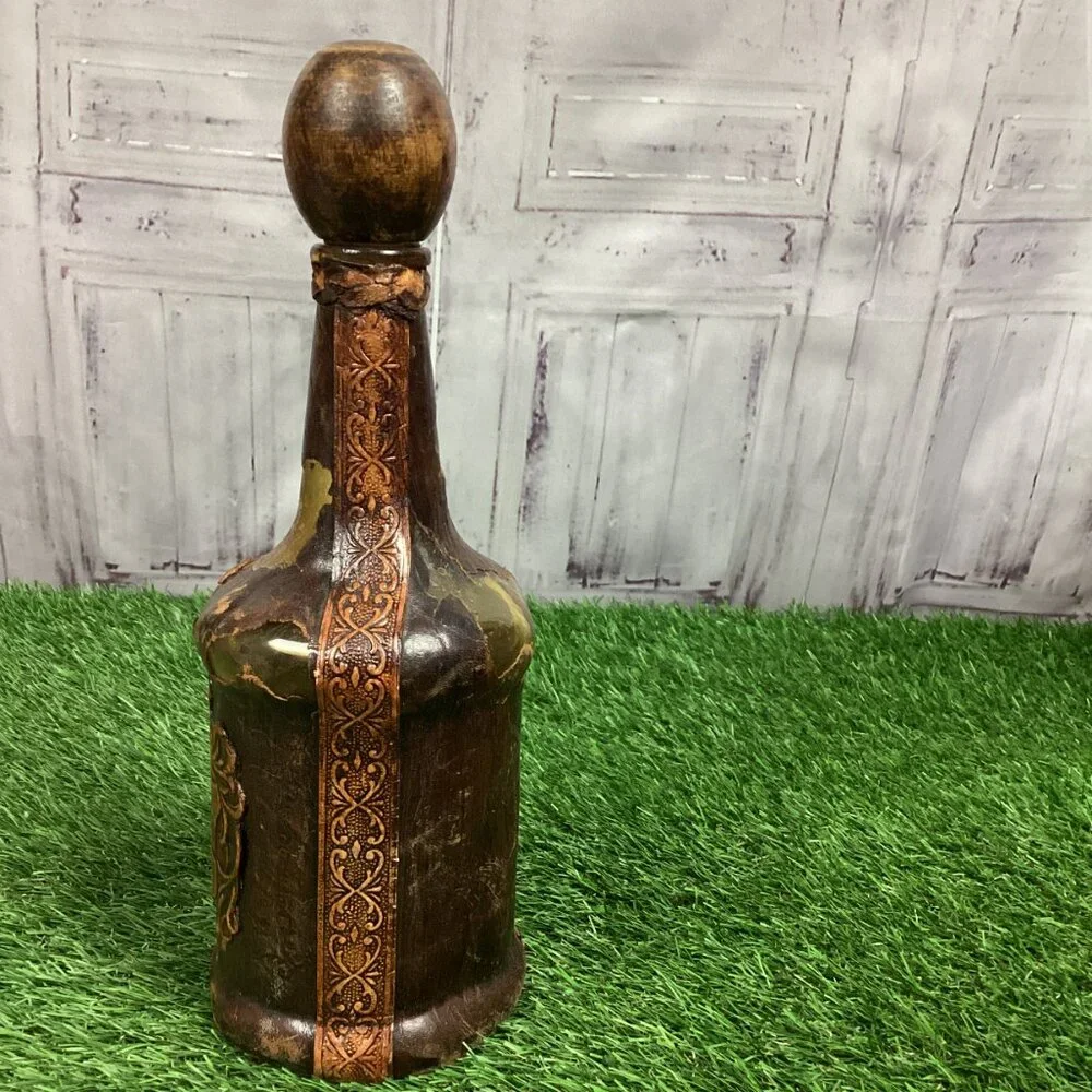 Vintage Leather Wrapped Wine Bottle Italy